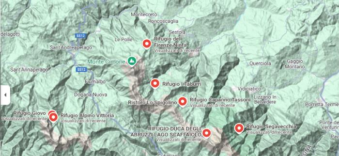 mappa dei rifugi in appennino emiliano
